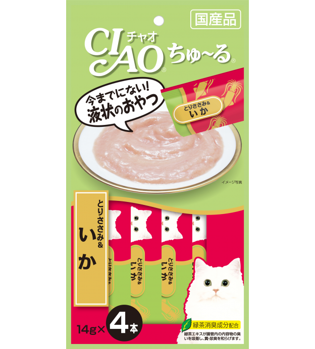 CIAO Chu-ru Chicken Fillet & Squid Cat Treats 14g (4p..